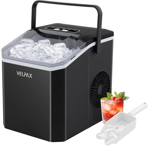 Ice Maker Machine Countertop with Handle, 9 Bullet Ice in 6 Mins, 12KG/24H, Self-Cleaning Ice Machine with 1.3L Tank & 2 Ice Sizes, Portable for Home/Kitchen/Office/Bar (Black)