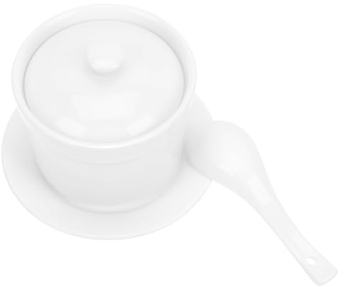Cabilock Cuenco para Sopa de Cerámica Blanco con Tapa, Grueso y Decorativo, Adecuado para Uso en Restaurantes y Hoteles