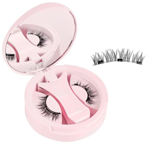 YUGYNE Faux Cils Magnetique Naturel Réutilisables sans Colle | Cils Magnetique Effet Yeux de Biche, Kit Faux Cils Aimantés avec Boîtier Rose