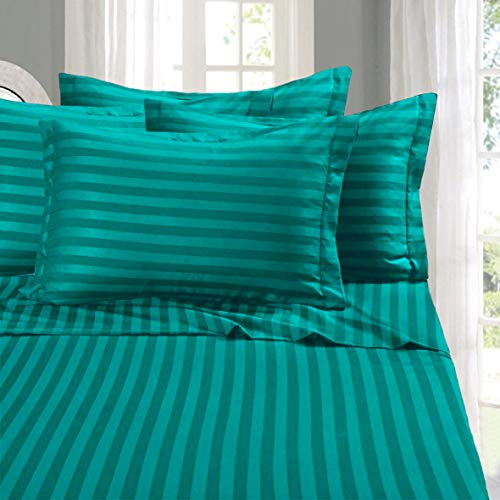 Elegant Comfort Best, Softest, Coziest 6-Piece Sheet Sets! - 1500 Thread Count Egyptian Quality Luxurious Wrinkle Resistant 6-Piece DAMASK Stripe Bed Sheet Set, California King Turquoise