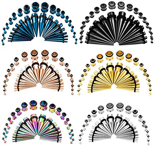 TBOSEN 36 STK Gold Ear Tapers Stretching Kit Edelstahl Gauges Ohr Plugs Tools Set Eyelet 14g-10mm