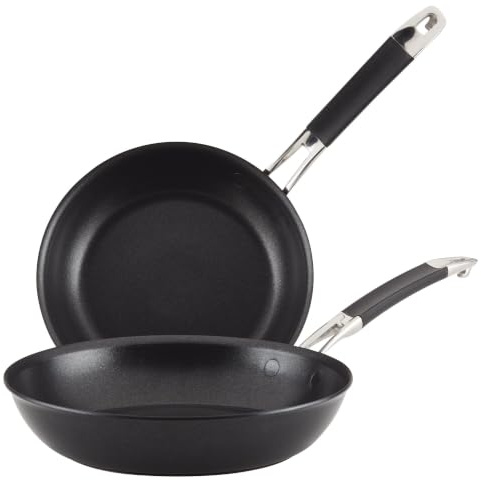Anolon Smart Stack Hard Anodized Nonstick Frying Pan Set / Skillet Set - 8.5 Inch and 10 Inch, Black