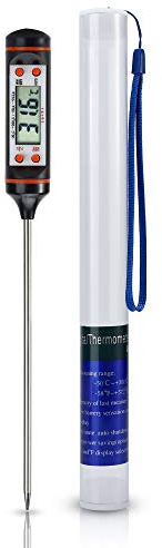INTIRILIFE Termometro da Cucina in Nero - Elettronico Digitale Perfetto per misurare la Temperatura di Alimenti, Alimenti per Bambini, Carne, Olio, Cioccolato, liquidi, Barbecue ECC.