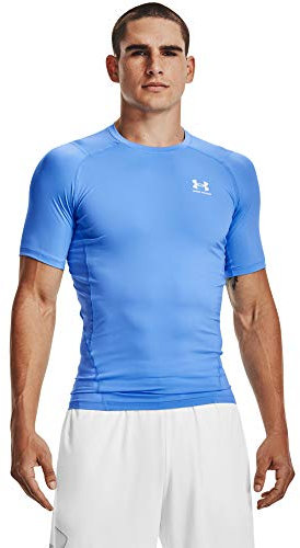 Under Armour Herren Armour HeatGear Compression Short Sleeve T-Shirt Kurze Ärmel, Carolina Blue (475)/Weiß, L