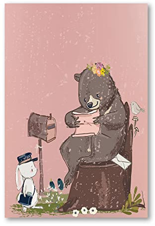 Postereck - 3979 - Kinderzimmer, Bär Hase Brief Post Süss Tier - Kinder Kinderzimmer Kinderbild Wandposter Fotoposter Bilder Wandbild Wandbilder - Poster - DIN A2-42,0 cm x 59,4 cm