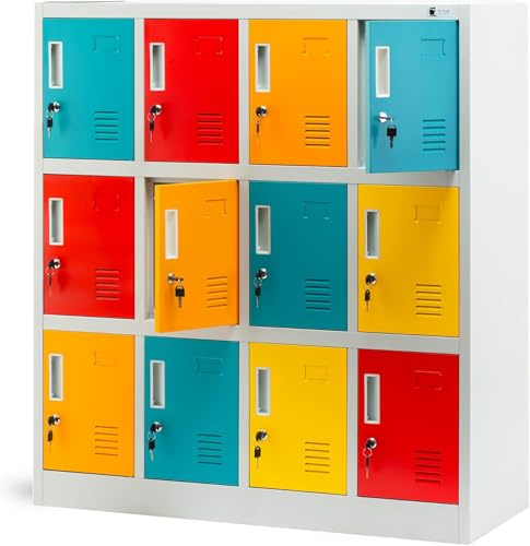 Jan Nowak Armario para Vestuario 4B3A Taquilla Metálico con 12 Compartimentos Ranuras de ventilación Recubrimiento de Polvo 120 cm x 110 cm x 45 cm