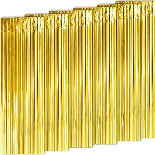6 Cortinas Metálicas Oro, Cortina de Lámina, Oropel Franjas Decoración Fondo para Fiesta de Cumpleaños Bodas