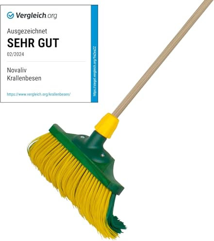 Novaliv Balai à griffes 30 cm en bois I Poils incurvés I Balai de jardin Balai de rue (balai + manche en bois, 30 cm)