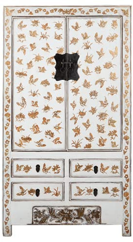 Fine Asianliving Armario de Boda Chino Antiguo Pintado a Mano de Oro Blanco Aprox. An105xP50xAl188cm Armario Chino Mueble de TV Chino Armario de Boda Aparador Cómodas Chinas orientales