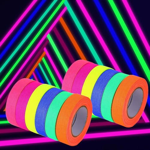 Neon Klebeband - UV Schwarzlicht Fluoreszierendes Klebeband - Fluoreszierendes Gaffer Tape Neon- für Leuchtstäbe Partydeko Handwerk（5m x15mm (12)