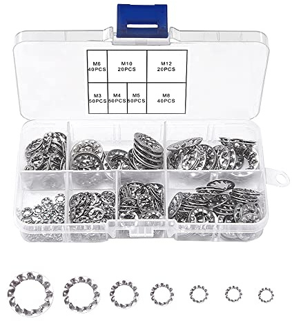 VooGenzek Lot de 270 rondelles internes de blocage des dents en étoiles, rondelles dentelées à étoiles, dent intérieure rondelle de verrouillage, 7 dimensions M3 M4 M5 M6 M8 M10 M12