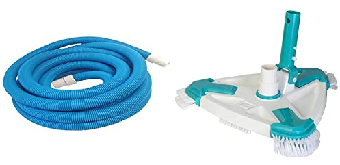 Gre 40002Z Tubo da 2 Terminali per Puliscifondo Piscina, & Oslash;38 mm, Blu, 10m & 40016N Puliscifondo manuale da piscina, triangolare Rotativo