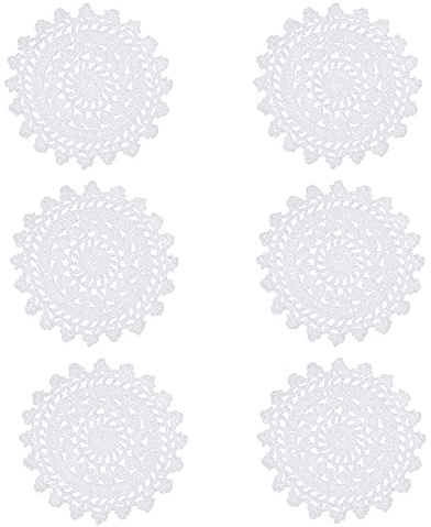 Qxzvzem 6 Pieces 4 Inch Cotton Doilies, Small Vintage Cloth Lace Placemats, Crochet Mandala Round Coasters, Handmade Wagon Wheel Style Doilies for Crafts, White