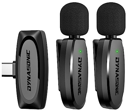 DYNASONIC DM-Pro 02 Pack (2. Generation) 2 professionelle kabellose Mikrofone Android Typ C Lavalier Ansteckmikrofon für Handy (2,4 GHz) Facebook Tiktok Video Vlog YouTube