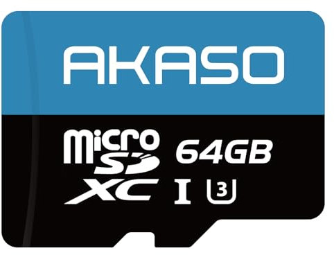 AKASO - Tarjeta de Memoria MicroSDXC, U3, 64 GB, Compatible con cámara Deportiva AKASO