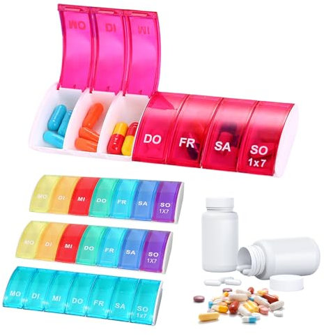 Sporgo Pilulier 7 jour 4 pièces : boîte à pilules allemand arc-en-ciel, boîte à médicaments portable organisateur de comprimés pour médicaments, vitamines
