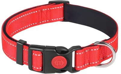 Vnvnvnv 360° Reflektierendes Hundehalsband mit Sicherheitsverschluss Schnalle & Neoprenpolsterung - Verstellbares Haustierhalsband für Welpen, kleine, mittelgroße und große Hunde (Rot, M)