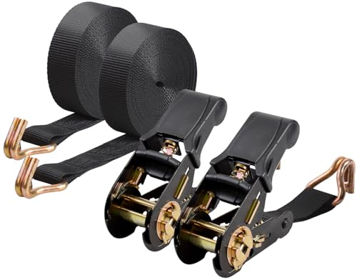 2 Packs Ratchet Straps Heavy Duty, 1 x 20' Ratchet Tie Down Straps with Double J Hooks | 2200lbs Break Strength for Moving, Securing Motorcycle, ATV, Kayak on Trailer, Truck Bed, Car Roof Rack