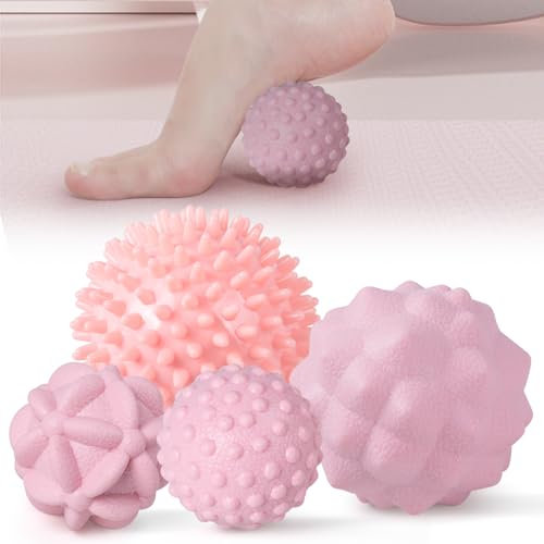 MEGAVOW 4 Stück Massage Ball Faszienball Set, Faszienkugel Massagebälle Igelball, Klein Triggerpunkt Massageball mit Noppen, Anti-Stress Noppenball für Rücken Füße Hände Nacken, Rosa
