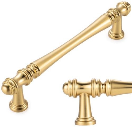 KOOFIZO 10 Pack 5 Inch Brushed Gold Kitchen Cabinet Handles Gold Cabinet Pulls Gold Cabinet Hardware P30 for Cabinets Drawer Dresser Cupboard Bedroom Bathroom