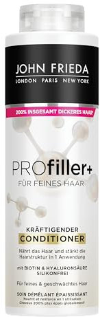 John Frieda Profiller+ Acondicionador – Contenido: 500 ml – Tipo de cabello: fino, debilitado – nutre el cabello – sin silicona – Tamaño beneficio/tamaño del gabinete