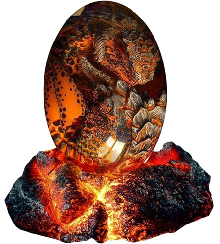 ACOCOFE Dragons Egg, Crystal Lave Dragon Egg with Luminous Base, Handmade Resin Sculpture - Gift for Christmas, Birthdays, Graduation, Holidays, Back to School (Red with Base)