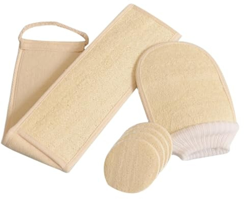 DRESSOOS 6piezas Estropajo Natural De Luffa Para Baño Guante Exfoliante Correa Para Espalda y Rodajas De Luffa Limpieza Suave y Efectiva Para Piel Saludable