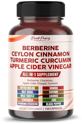 PEAKPURY Berberine HCl 14-Ingredient Formula, Ceylon Cinnamon, 150 Capsules