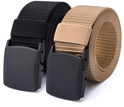 Mile High Life | Nylonbälte | Militärbälte för utomhusbruk | TSA YKK säkert spänne plast/metall, Svart-khaki, 142CM