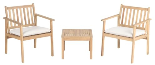 BAÏTA Gartenmöbel-Set Rio, 2-Sitzer, aus Akazienholz, FSC Gebleicht, mit Kissen in Naturfarben, Set Bank, Sessel und Couchtisch, Gartenmöbel
