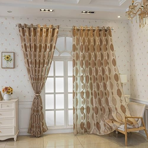 Beydodo Blickdichte Vorhänge mit Ösen 2er Set, Gardinen Verdunkelnd Wohnzimmer 86x138CM Nordisch Jacquard mit Geometrie Motiv Braun Verdunkelungsvorhang Kinderzimmer Schlafzimmer