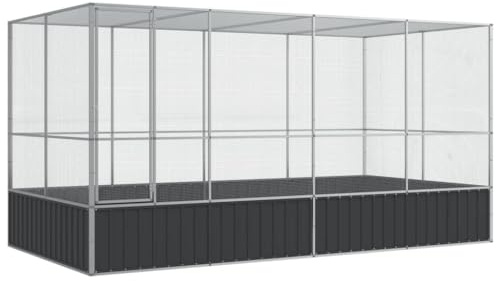 vidaXL Aviary with Extension - Galvanized Steel Bird Cage 164.6x81.5x83.5, Large Parrot/Budgie Cage in Silver with Lockable Door, Suitable for Rabbits, Ducks, Chickens