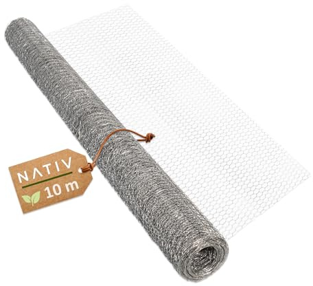 LEMODO Maschendraht-Zaun 100cm hoch, Hasendraht, Kaninchendraht mit 13 mm Maschengröße, Wühlmausgitter aus Sechseckgeflecht, stabiler Drahtzaun, Hühnerzaun mit 10 m Länge (silber, 10m)