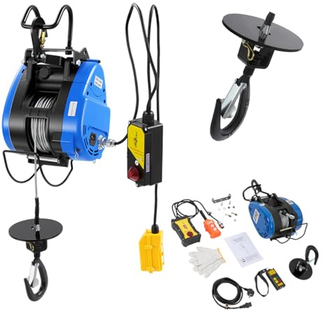 Elektrische Seilwinde 1500W 30 m, Elektrohebezeug bis 250 kg Tragkraft, Tragbare Winde mit Stahlseil und fernbedienung für Werkstatt, Garage und Baustelle