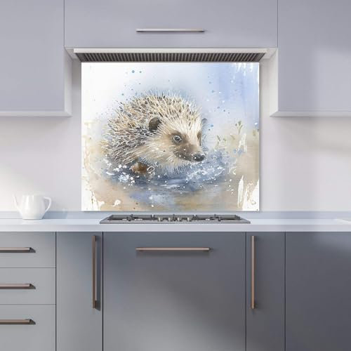 Warren Reed - Designer Premium Hedgehog Watercolour Kitchen Splashback 6mm Toughened Glass Kitchen Splashback – Heat Resistant Splashback for Kitchens, Perfect for Cookers and Hobs, Polished Edges
