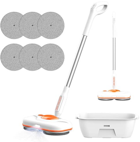 Aolawco Mopa eléctrica con pulverización para suelo, fregona eléctrica inalámbrica - depósito de agua de 750 ml, iluminación LED, doble rotación para limpiar y pulir para todos los suelos