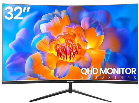 Gawfolk 2K Curved Monitor, 32 Inch QHD 2560x1440p 75Hz, Flicker-Free, HDMI 2.0, DP 1.4, Frameless 1500R Screen PC Monitor