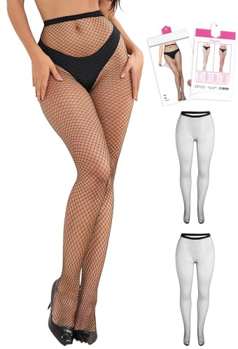 ohmydear 1/2 par nätstrumpbyxor dam svart stor storlek nätstrumpor sexig elastisk hög midja nät strumpor och strumpbyxor fishnet trosor, Svart-2-pack, 3XL-5XL