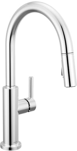 Delta Nicoli Chrome Kitchen Faucet with Pull Down Sprayer, Modern Single Hole Kitchen Sink Faucet, Single Handle, Chrome 19867LF
