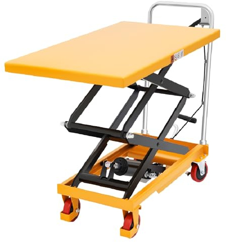 Double Scissor Hydraulic Lift Table Cart, 770lbs Capacity, 51 Lifting Height, Hydraulic Lift Table with 4 Wheels, Hydraulic Material Lift Pallet Truck for Factories, Warehouses, Supermarkets