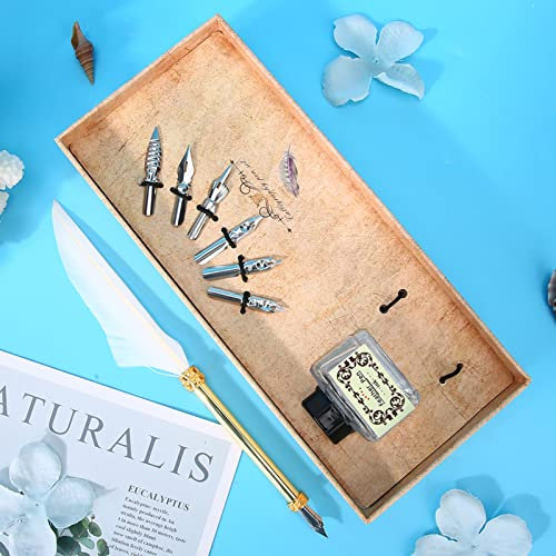 KIMISS Vintage-Federstift-Set aus Legierung – Schlichter Füllfederhalter mit Goldgriff in Geschenkbox – Roter, Schwarzer, Weißer Feder-Tauchstift (WHITE)