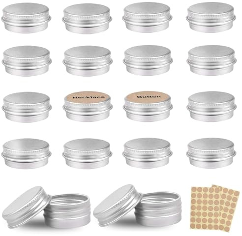 NONEOYNO Aluminum Tins Jars 12 pcs 5ml Sample Pots for Cosmetics and Travel, as Mini Clotted Cream Pots or Lip Balm Making Kit, Includes Screw Lids, Tins, Labels