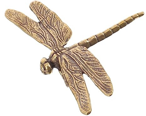 VINTORKY Desktop Dragonfly Ornament Lifelike Copper Dragonfly Model Metal Adornment Vintage Style Home Office Decor