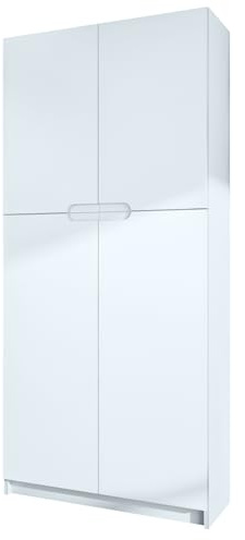 Vladon Büroschrank Logan V1, Made in Germany, Aktenschrank mit 5 Fächern und 4 Türen, Weiß matt/Weiß matt (82 x 185 x 37 cm)