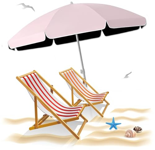 Ombrellone Da Spiaggia Portatile Per Picnic All'aperto, Piccolo Ombrellone Da Giardino Terrazzo, Ombrellone Da Balcone, Ombrellone Da Sole Portatile Per Esterni Con Spina Di Terra(Light red,2.40m/7.87
