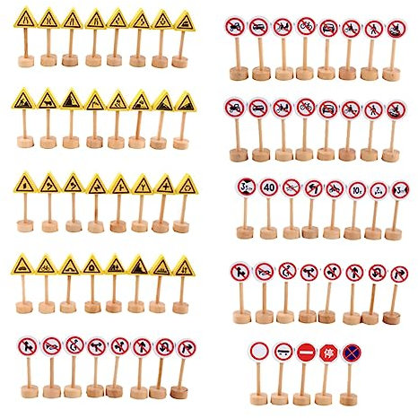 SOPOTUTU Panneau De Signalisation Routière en Bois pour Garçon Et Filles Jouet Cognitif 50 Pièces Éducatif Développement Motricité Apprentissage Ludique Circulation Jeu Coopératif Set Complet