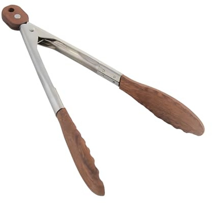 Walnut Wooden Kitchen Cooking Tongs With Hanging Hole and Wooden Tips, Heat Resistant, Anti-Slip, for Serving Food, Grilling, Cooking, BBQ and Tossing Salad (15 Inch)
