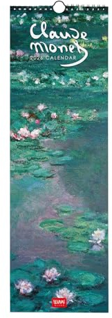 Legami Väggkalender 2026 Claude Monet, 12 månaders liten väggkalender och årsplanerare på 6 språk, utrymme för anteckningar, stjärntecken, internationella helgdagar, 16 x 49 cm