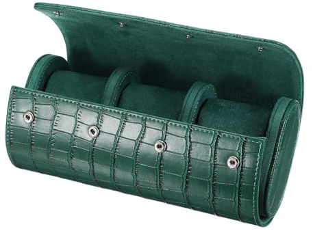 sourcing map Watch Roll Travel Case 3 Slot Portable Leather Watch Case for Men and Women, Watches Storage Organizer with Removable Pillow for Traveling, Display, Stripe Texture Green