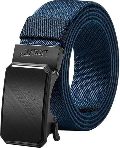LionVII Ceinture élastique à cliquet avec boucle automatique, ceinture de travail pour homme pour tour de taille de 75 à 125 cm, Bleu marine - Sergé